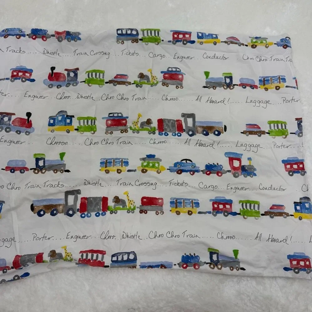 Pottery Barn Kids Choo Choo Train Print Twin Fitted Sheet + One Standard Pillowc